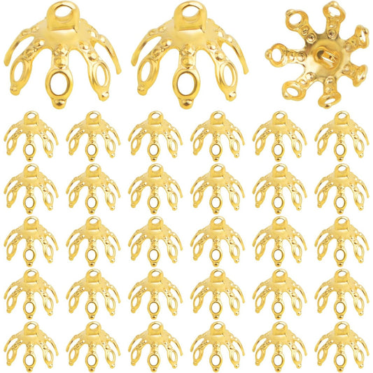 50pcs 24K Golden Plated Filigree Flower Bead Caps Brass Bell Shape Hollow Flower Spacer Bead Caps Accessories for DIY Necklace Earrings Stone Jewelry Making Supplies