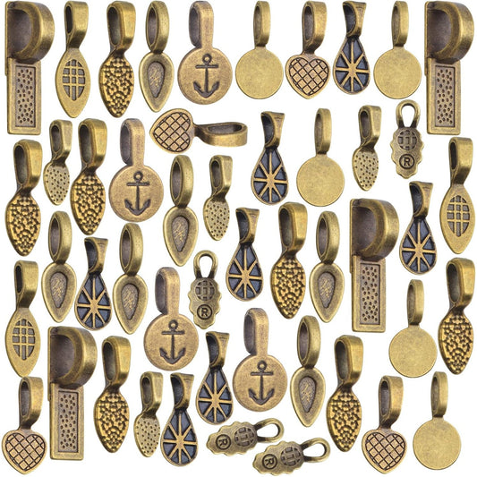 100 Gram Mixed Styles Tibetan Glue-on Bails Pendants Alloy Pendant Bails Tags Glass Cabochon Tiles for DIY Necklace Bracelet Earrings Jewelry Making, Antique Bronze