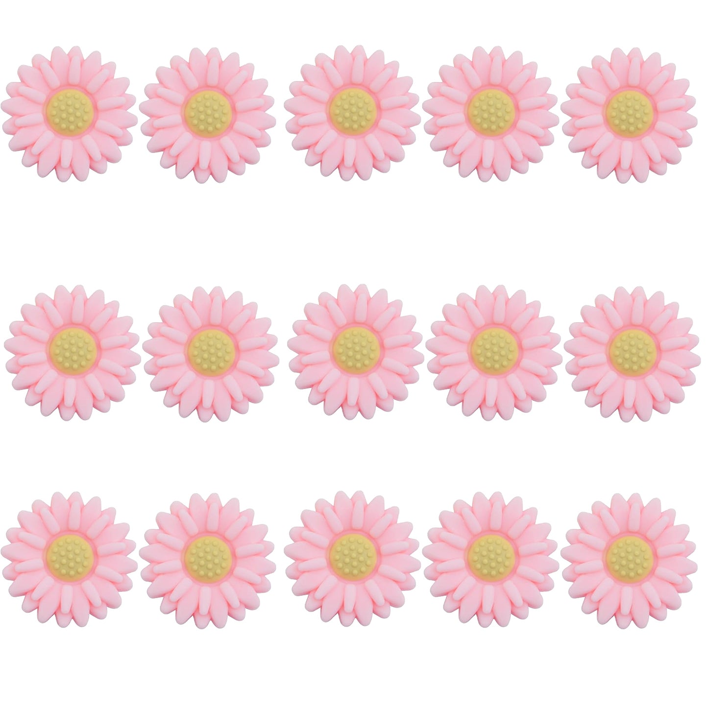 15pcs 20 mm Sunflower Silicone Daisy Flower Focal Flat Flower Shape Spacer Beads for DIY Keychains Lanyards Garlands Crafts Jewelry Making, 3 Colors