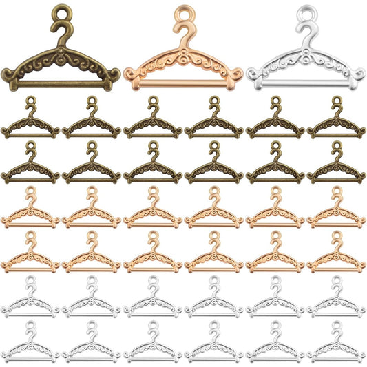 90 Pieces Tibetan Clothes Hanger Charms Alloy Mini Decorative Coat Hanger Pendants Craft Accessories for DIY Necklaces Bracelets Jewelry Making Findings, 3 Colors