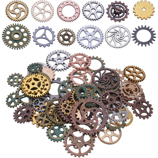 120g Assorted Steampunk Gears Charms Pendant Clock Watch Wheel Gear Charms for DIY Jewelry Making and Crafting(Mixed 12 Colors)