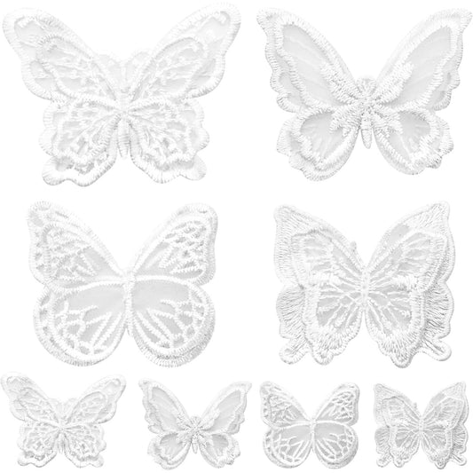 12pcs 4 Styles Lace Butterfly Applique Double Layers Butterfly Embroidered Patches Butterfly Appliques for DIY Crafts Sewing Clothes Dress Hair Ornaments Wedding Decor(White)