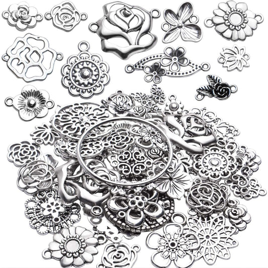 Antique Silver Flower Jewelry Connectors - Tibetan Filigree Charms for Earrings, Bracelets & Necklaces
