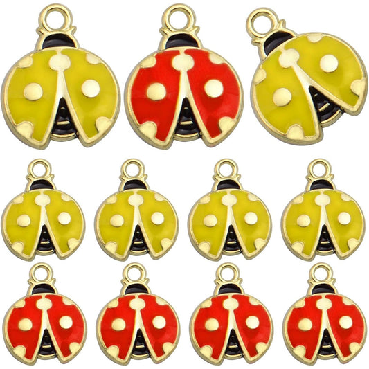 30pcs Enamel Lucky Ladybug Charms Alloy Small Flying Insect Cute Animal Dangle Pendants Embellishments DIY Jewelry Making Scrapbooking Handmade Decoration, 2 Colors