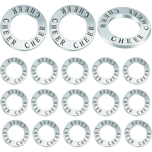 20 Pieces 23 mm Cheer Charms "Cheer" Stamped Round Circle Charms Alloy Cheering charm Connector for Necklace Bracelet Jewelry Making Accessories, Antique Silver