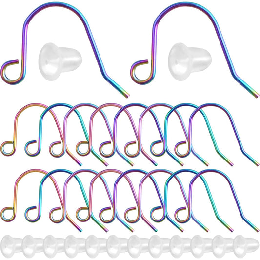 50pcs Stainless Steel Earring Hooks Hypoallergenic Ear Wire Fish Hooks and 50pcs Clear Silicone Earring Backs for DIY Earrings Jewelry Making Findings, Rainbow Color