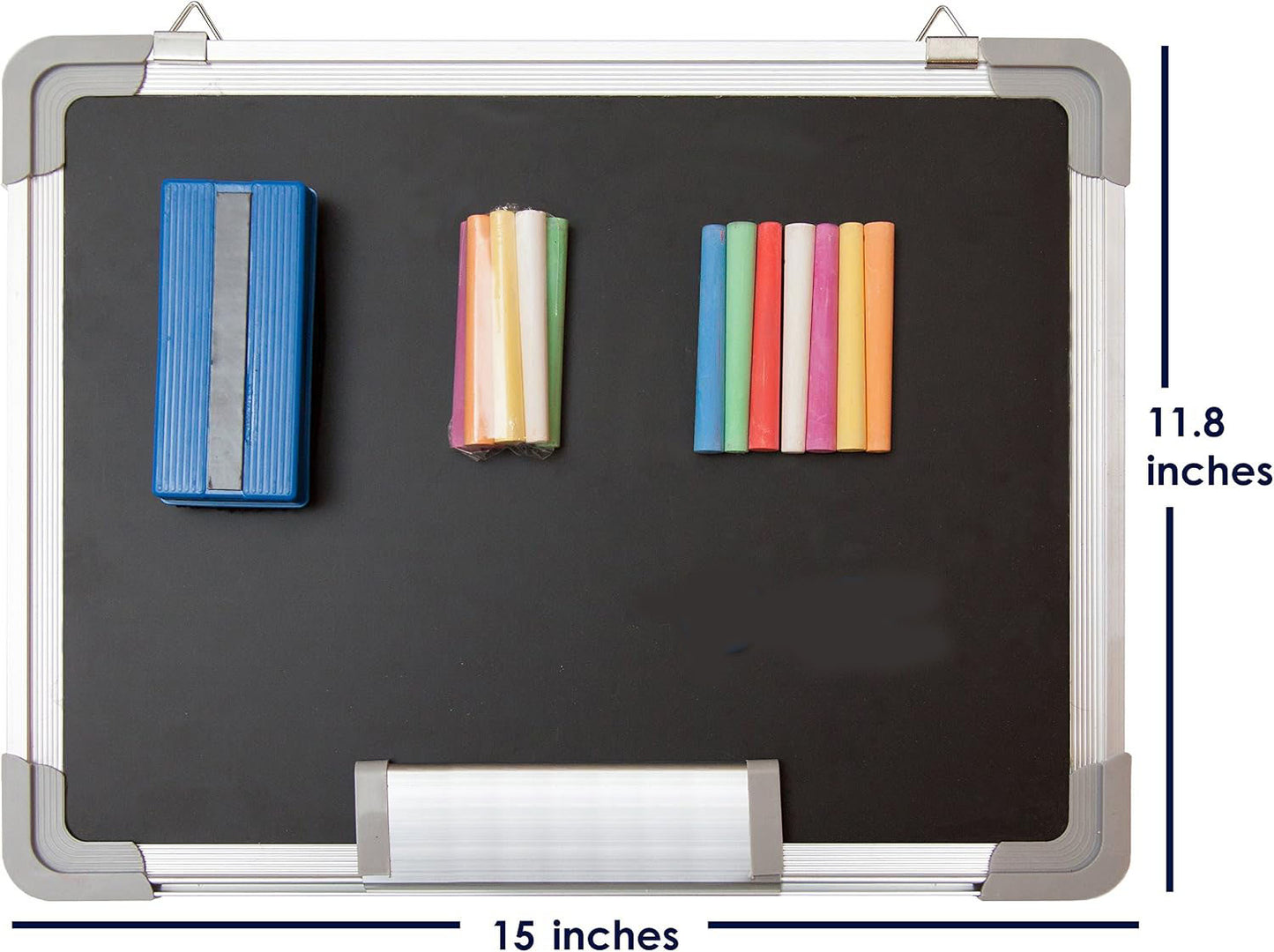 Aylifu Chalkboard Set - Small Black Board 15 x 12 in with 1 Magnetic Chalk Eraser, 14 Chalk Sticks (7 Colors) and 2 Magnets - Mini Hanging Wall Message Sign Blackboard for Home and Office