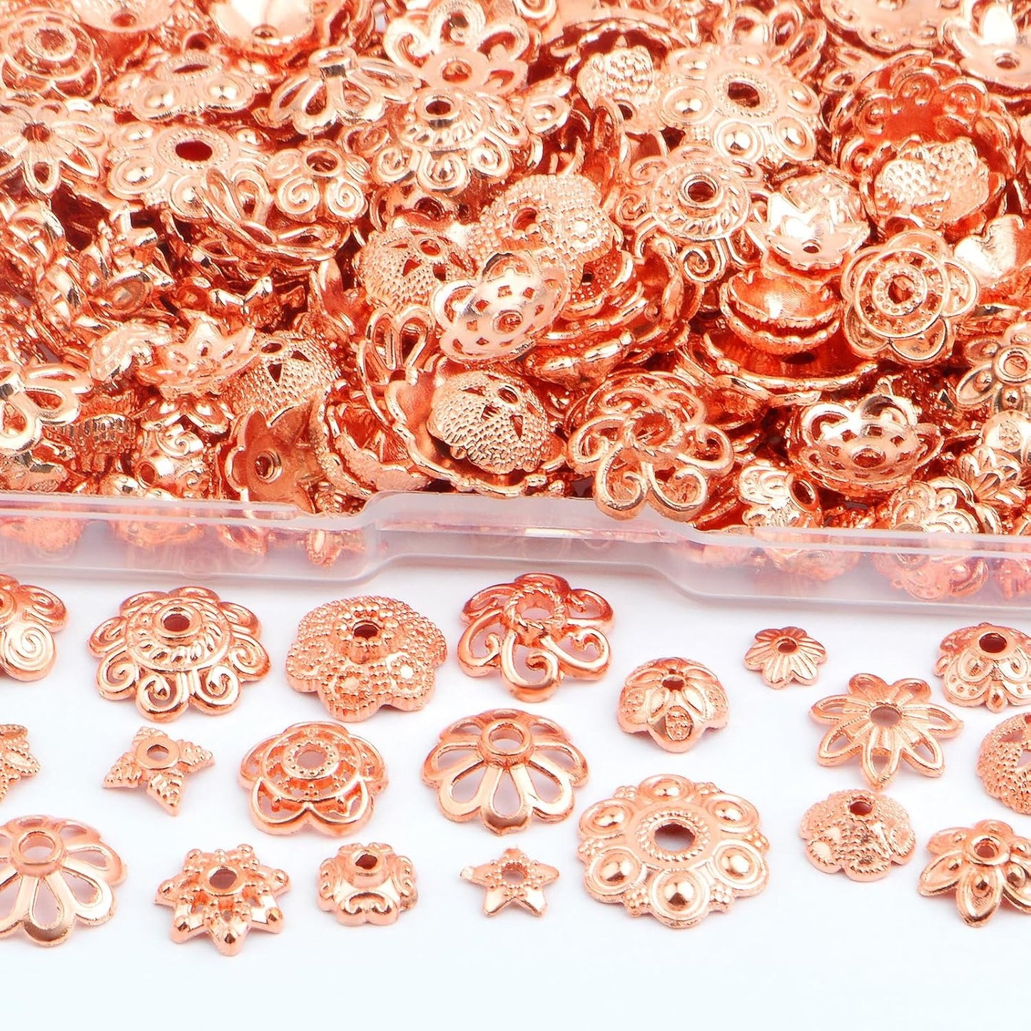 120g Bead Caps with A Clear Storage Box, Tibetan Gold Beads Spacers Jewelry Findings Accessories for Jewelry Making 300-350 Pieces