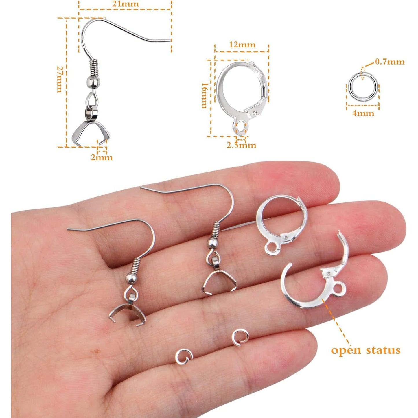 60pcs Stainless Steel French Ear Wire Fish Hooks Hypoallergenic Round Leverback Earring Hooks Findings and 100pcs Jump Rings for DIY Dangle Earring Jewelry Making, Silver