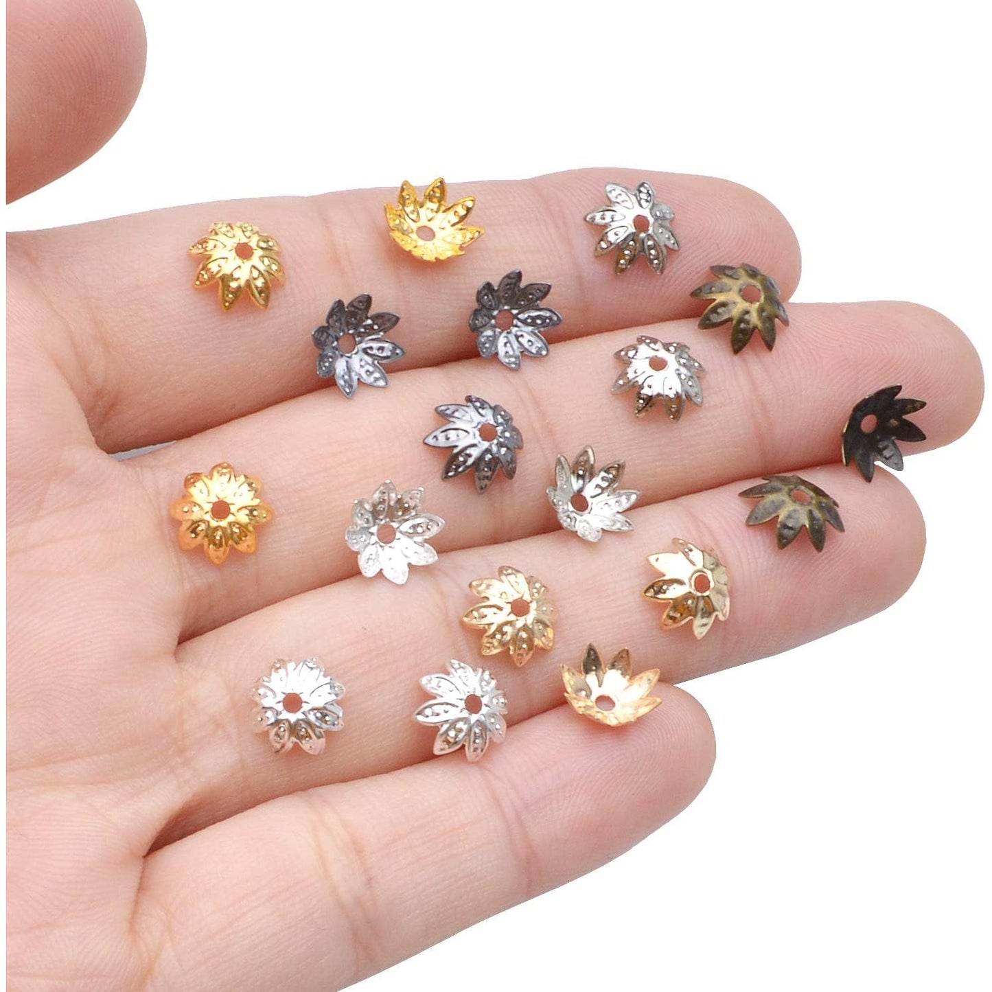 Tibetan Bead Caps, 600pcs 8 mm Antique Alloy Mixed Flower Bead Spacers Jewelry Findings Accessories for DIY Crafts, 6 Colors