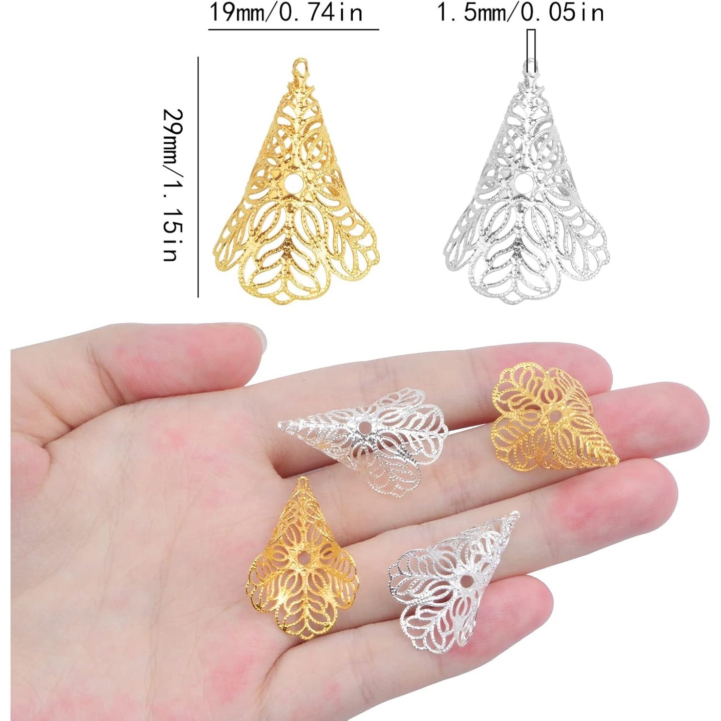 20 Pieces 2 Colors Tibetan Long Flower Bead Caps Metal Long Filigree Flower Spacer Beads Hollow Trumpet Shape Bead Caps for DIY Bracelet Necklace Crafts Jewelry Making