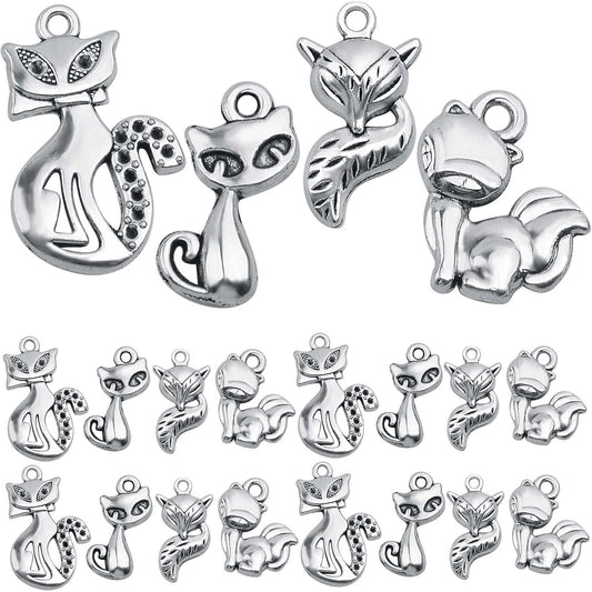 50pcs Antique Silver Fox Kitty Pendant Charms Tibetan Alloy Cute Cat Pendant Vintage Animal Dangle Charms Bulk for DIY Necklace Bracelet Keychain Jewelry Making, 5 Styles…