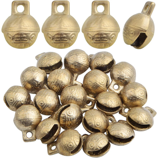 20 Pieces Vintage Bronze Jingle Charms - Tibetan Brass Indian Bells for Pet Dog Collar, Crafting, Home Door Decoration - Medium Craft Pendants