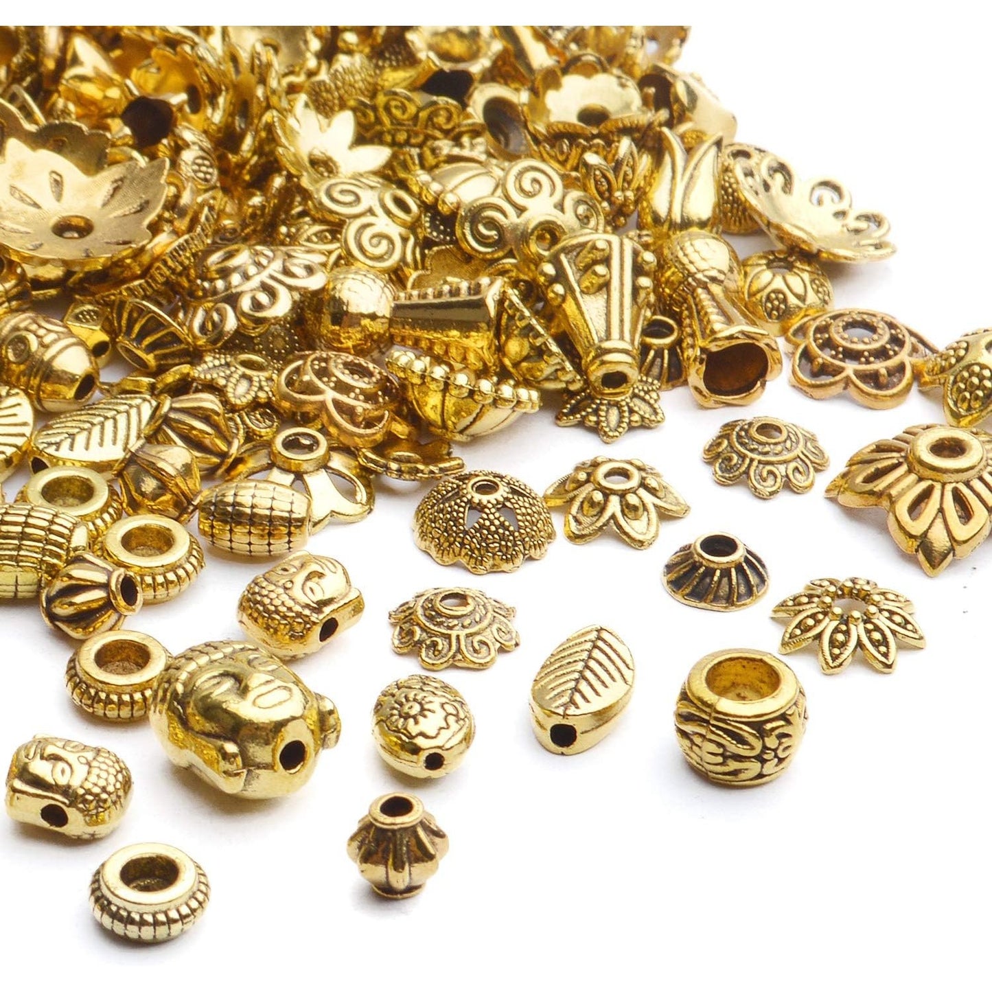 Bead Caps,100g(150~250 pcs) Alloy Golden Spacer Bead Hollow Flower Bead Caps for Jewelry Making Bracelet Necklace Earrings
