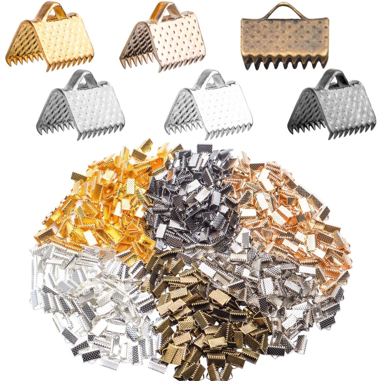 Pinch Crimp Ends,600Pcs Alloy Ribbon Clamps Ends Mixed Colors Ribbon Ends Crimp Ends Jewelry Making Findings for DIY Choker Anklets Crafts Making