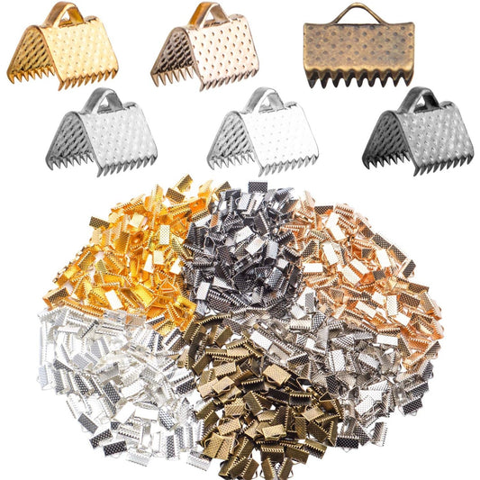 Pinch Crimp Ends,600Pcs Alloy Ribbon Clamps Ends Mixed Colors Ribbon Ends Crimp Ends Jewelry Making Findings for DIY Choker Anklets Crafts Making