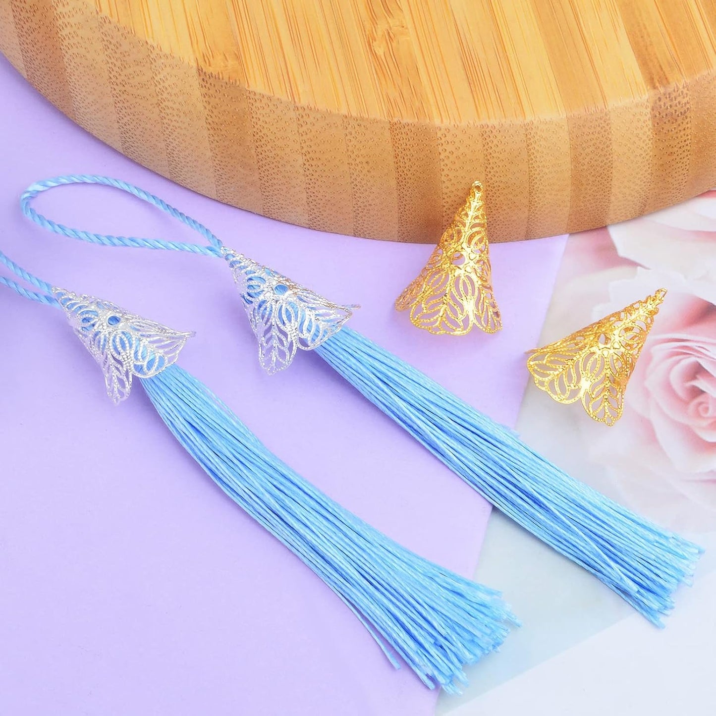 20 Pieces 2 Colors Tibetan Long Flower Bead Caps Metal Long Filigree Flower Spacer Beads Hollow Trumpet Shape Bead Caps for DIY Bracelet Necklace Crafts Jewelry Making