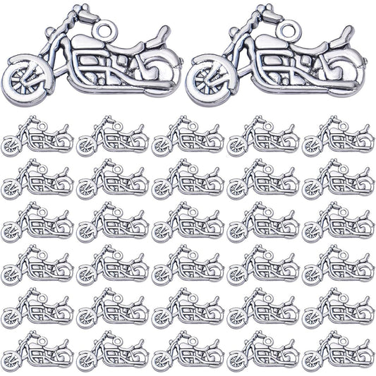 50pcs Silver Plated Motorbike Charms Pendants Tibetan Alloy Vintage Motorcycle Beads Charms for DIY Necklace Bracelet Crafts Jewelry Making Decoration Accessories