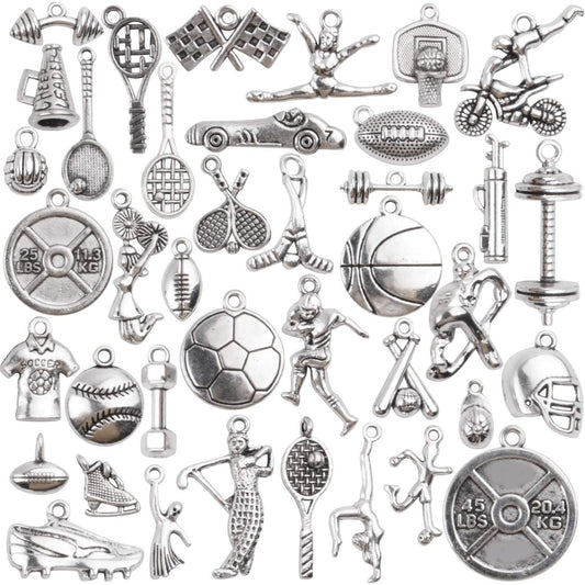 Ball Sports Charms, 40pcs Mixed Alloy Sport Theme Baseball Football Bat Glove Craft Charms Pendants Jewelry Findings for DIY Necklace Earrings Bracelet