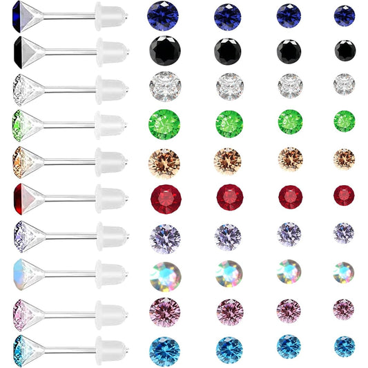 140 Pieces Colorful Rhinestones Earring Studs Hypoallergenic Plastic Resin Post Earrings with Earring Backs for Women Sensitive Ears Party Decoration Gift, 3mm 4mm 5mm 6mm