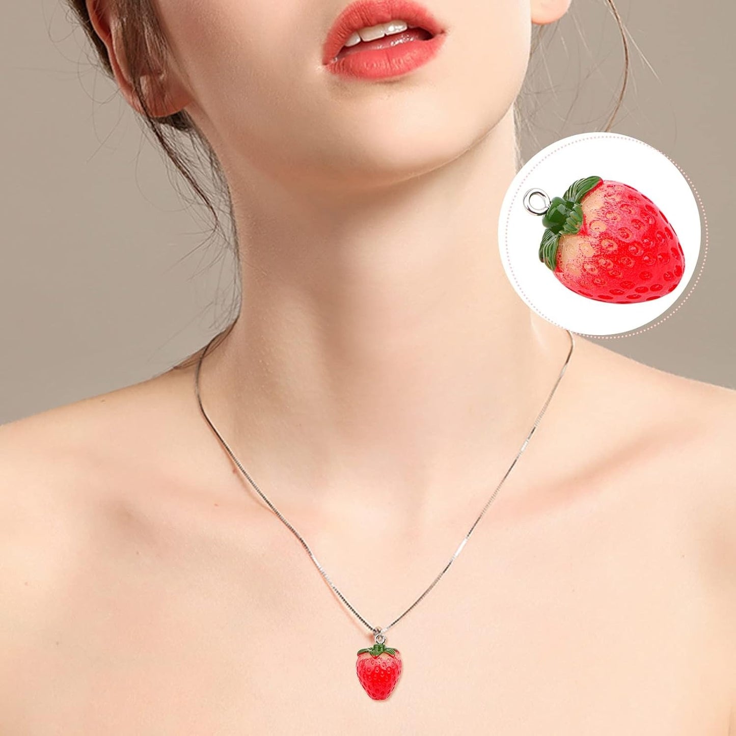 20pcs Enamel 3D Strawberry Charms Resin Red Strawberry Pendants Mini Fruit Hanging Pendant Ornament for DIY Earring Bracelet Necklace Jewelry Making Decoration, 2 Styles