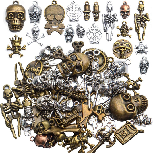 Skull Charms Accessory, 100g(About 30-50pcs) Multistyle Skull Head Charm Skeleton Bone Pendant Steampunk Halloween Charms Pendants for DIY Necklace Bracelet Jewelry Making Findings