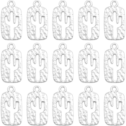 60pcs Antique Silver Cactus Pendant Charms Western Style Alloy Double-sided Plant Cactus Dangle Pendants Craft Accessories for DIY Bracelet Necklace Keychains Jewelry Making