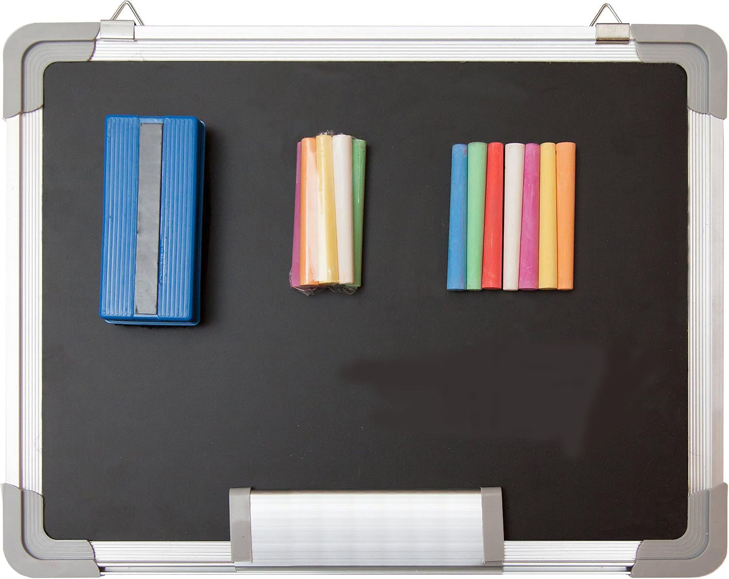 Aylifu Chalkboard Set - Small Black Board 15 x 12 in with 1 Magnetic Chalk Eraser, 14 Chalk Sticks (7 Colors) and 2 Magnets - Mini Hanging Wall Message Sign Blackboard for Home and Office