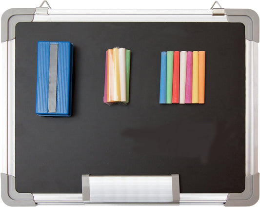 Aylifu Chalkboard Set - Small Black Board 15 x 12 in with 1 Magnetic Chalk Eraser, 14 Chalk Sticks (7 Colors) and 2 Magnets - Mini Hanging Wall Message Sign Blackboard for Home and Office