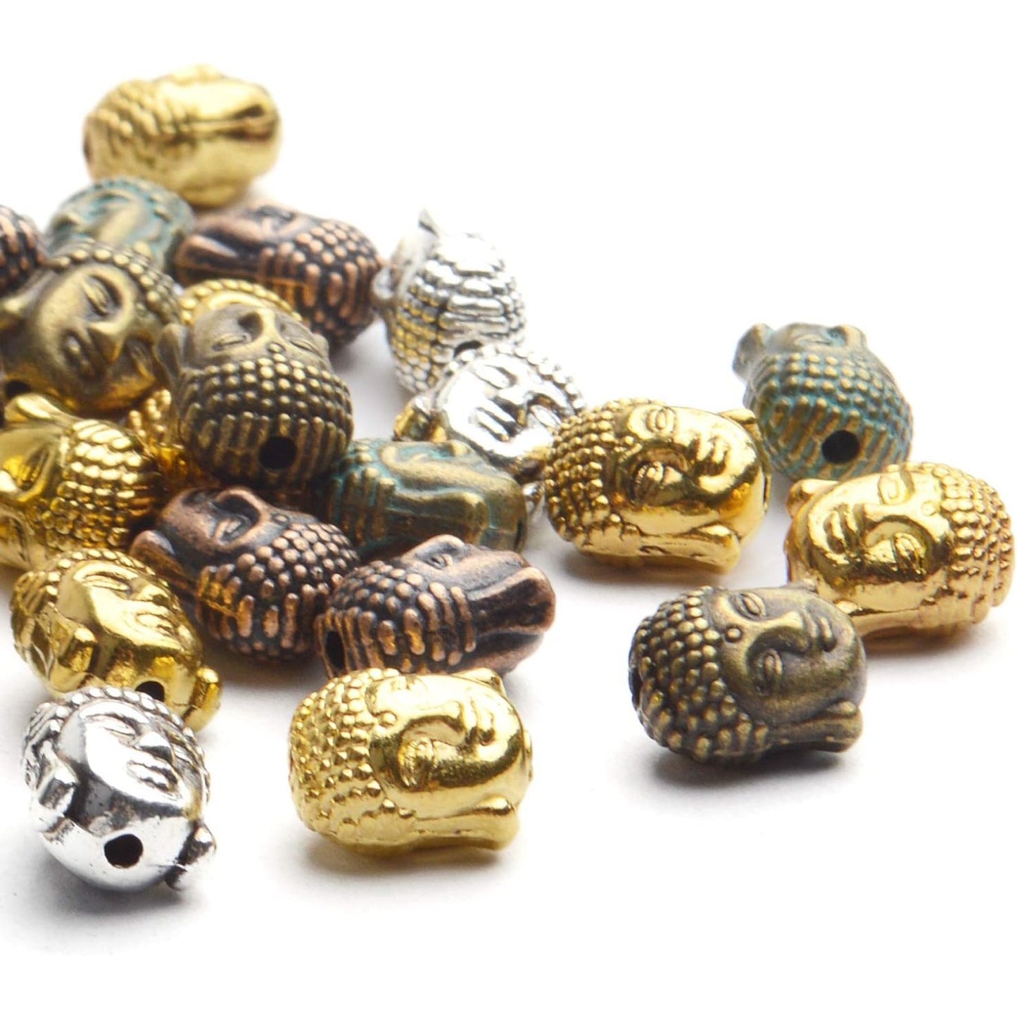 36pcs 6 Colors Buddha Head Beads Tibetan Alloy Charm Connector Beads Loose Spacer Beads for DIY Bracelet Necklace Jewelry Making and Crafting