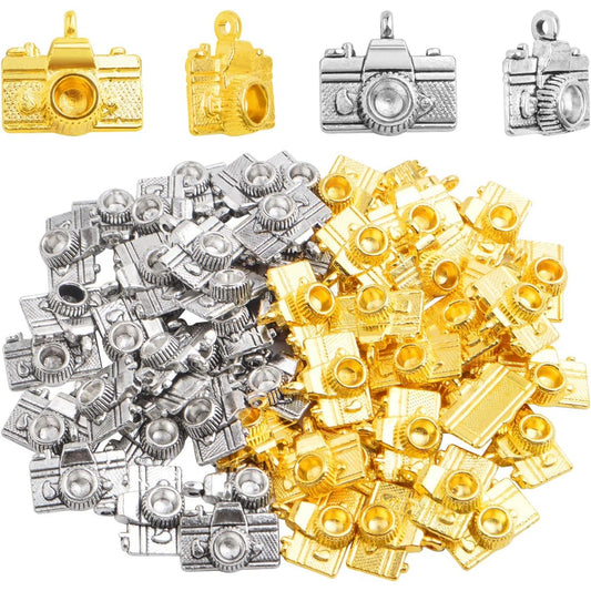 60pcs Vintage Camera Pendant Charms Mini Cute Alloy Camera Shape Beading Charms Jewelry Making Accessories for DIY Necklace Bracelet Keychains Craft Supplies, 2 Colors