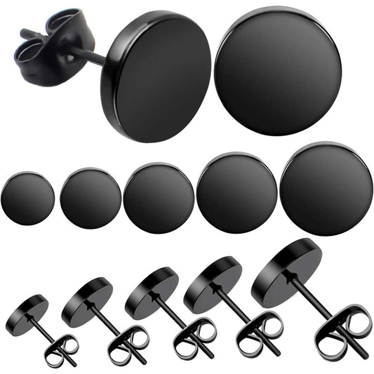 Black Round Stud Earrings, 7 Pairs Stainless Steel Dot Earrings Hypoallergenic Earrings Studs for Man Woman, 3mm/4mm/5mm/6mm/7mm/8mm/10mm