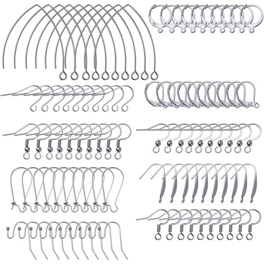 100pcs Stainless Steel Earring Hooks Set Round French Hooks Ear Wire with Ball Hypoallergenic Fish Hook Earwires Jewelry DIY Earrings Making for Women, 10 Styles