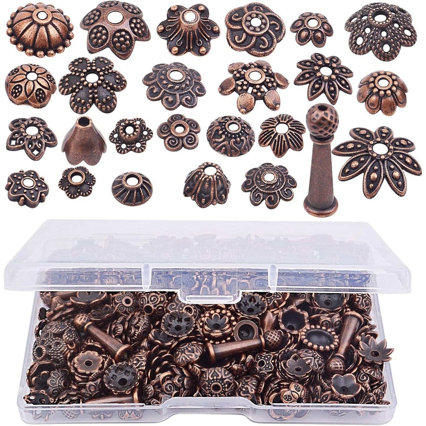 120g Bead Caps with A Clear Storage Box, Tibetan Gold Beads Spacers Jewelry Findings Accessories for Jewelry Making 300-350 Pieces