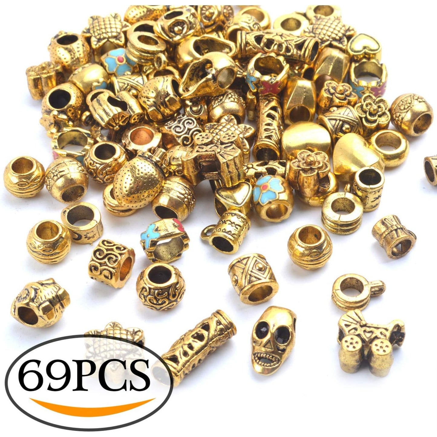 Tibetan Loose Spacer Beads, Mixed 92 Pieces Tibetan Antique Gold Spacer Loose Beads Fit European Charm Bracelet Necklet Jewelry Making