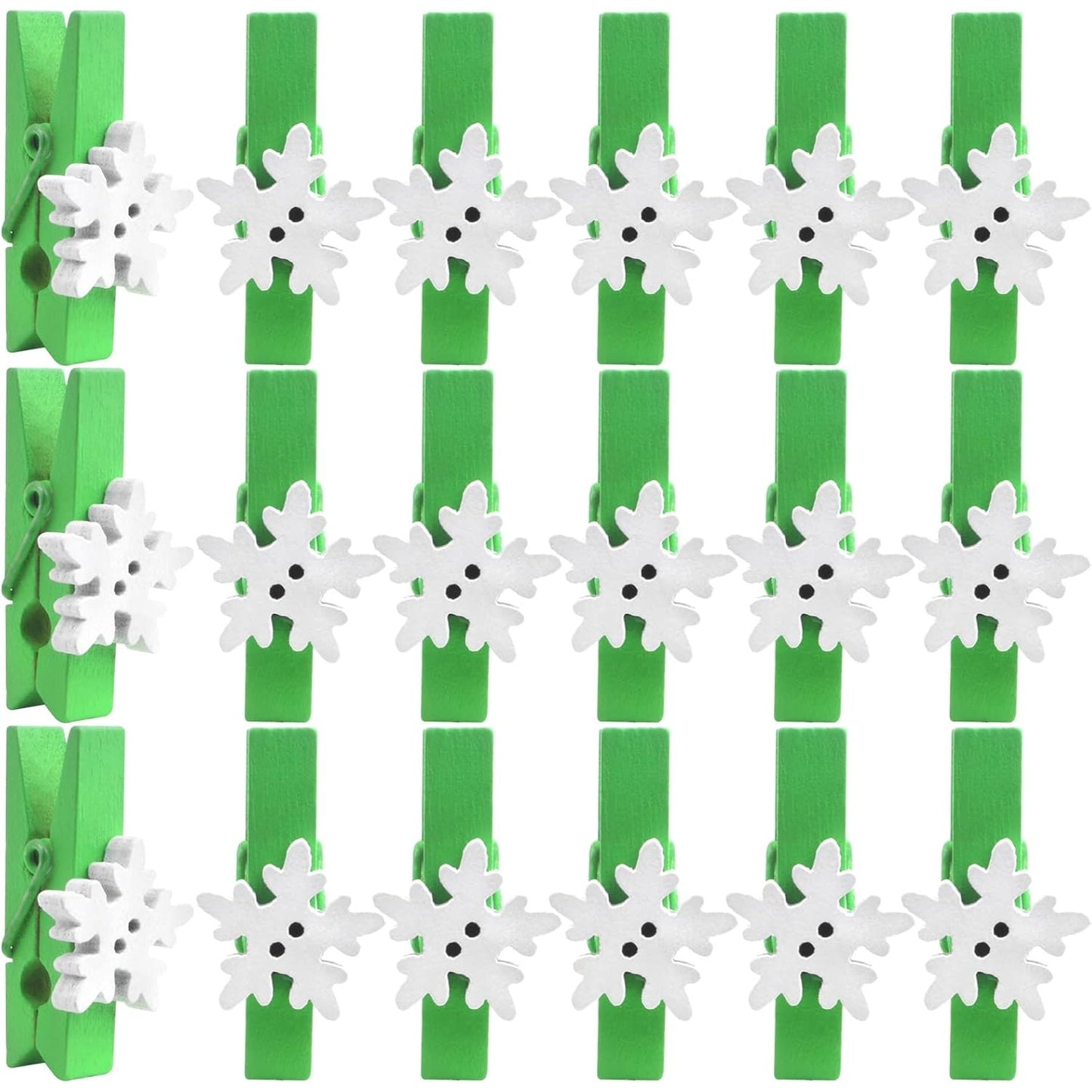 50 Pieces Snowflake Wood Clips Christmas Snowflake Wooden Clothespins Photo Frame Paper Peg Pins DIY Craft Clips for Home School Art Crafts Decoration, Green
