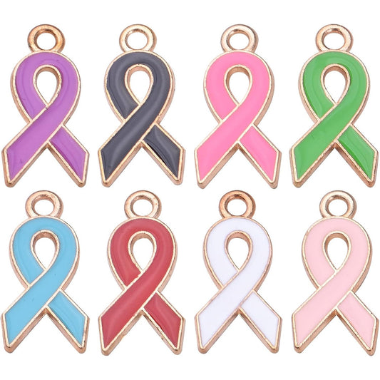 48pcs Breast Cancer Awareness Charms Enamel Ribbon Charm Beads Hope Ribbon Pendant Charms DIY Jewelry Making Accessories for Bracelet Necklace Earrings Crafts, 8 Colors