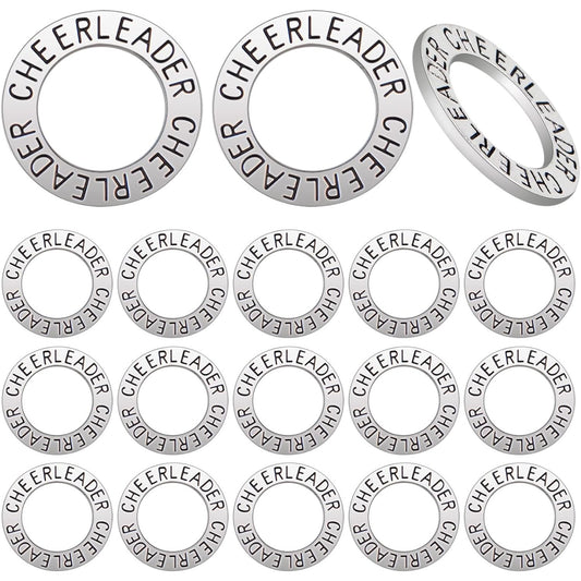 20pcs Antique Silver Cheerleader Charms Round Circle Cheer Charm Cheerleading Message Pendant Charms Jewelry Making Accessories for DIY Crafts Bracelet Birthday Gifts