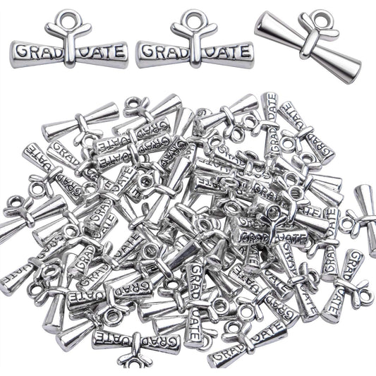 50pcs Silver Graduation Charms Pendants Graduate Hanging Charm with Diploma for Bracelets Keychain Necklace