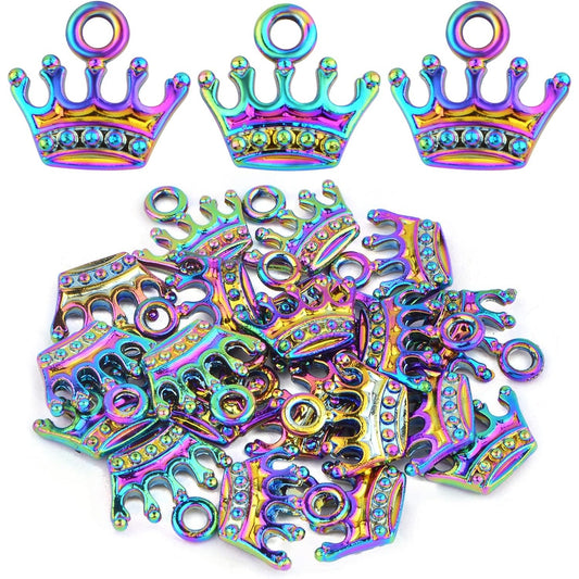 20 Pieces Rainbow Color Crown Shape Charms Alloy Mini Lovely Queen Crown Dangle Pendants Craft Supplies for DIY Bracelet Necklace Earrings Jewelry Making Decor
