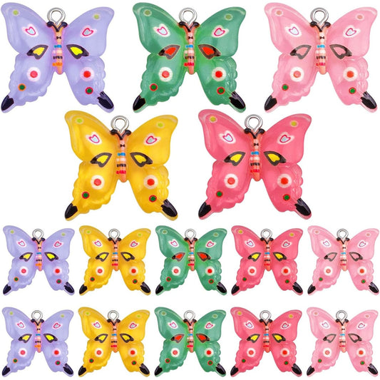 30pcs 5 Colors Cute Resin Butterfly Charms Simulation Cartoon Butterfly Insect Pendant Charms Craft Supplies for DIY Bracelet Necklace Earring Jewelry Making Decor