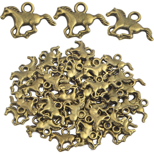 50pcs Vintage Bronze Lovely Horse Pendant Charms Tibetan Alloy Running Horse Animal Horsemanship Pendants for DIY Bracelet Necklace Jewelry Making Supplies