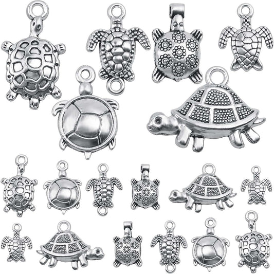 60pcs Tibetan Antique Silver Sea Turtle Charms Vintage Alloy Tortoise Ocean Animal Pendant Charms for DIY Necklace Bracelet Jewelry Making Crafts Decor, 6 Styles