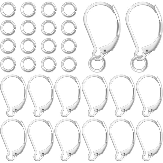 50pcs Stainless Steel Leverback Earring Hooks Hypoallergenic Lever Back French Ear Wire Dangle Hooks with 50pcs Jump Rings for DIY Earrings Jewelry Making Findings