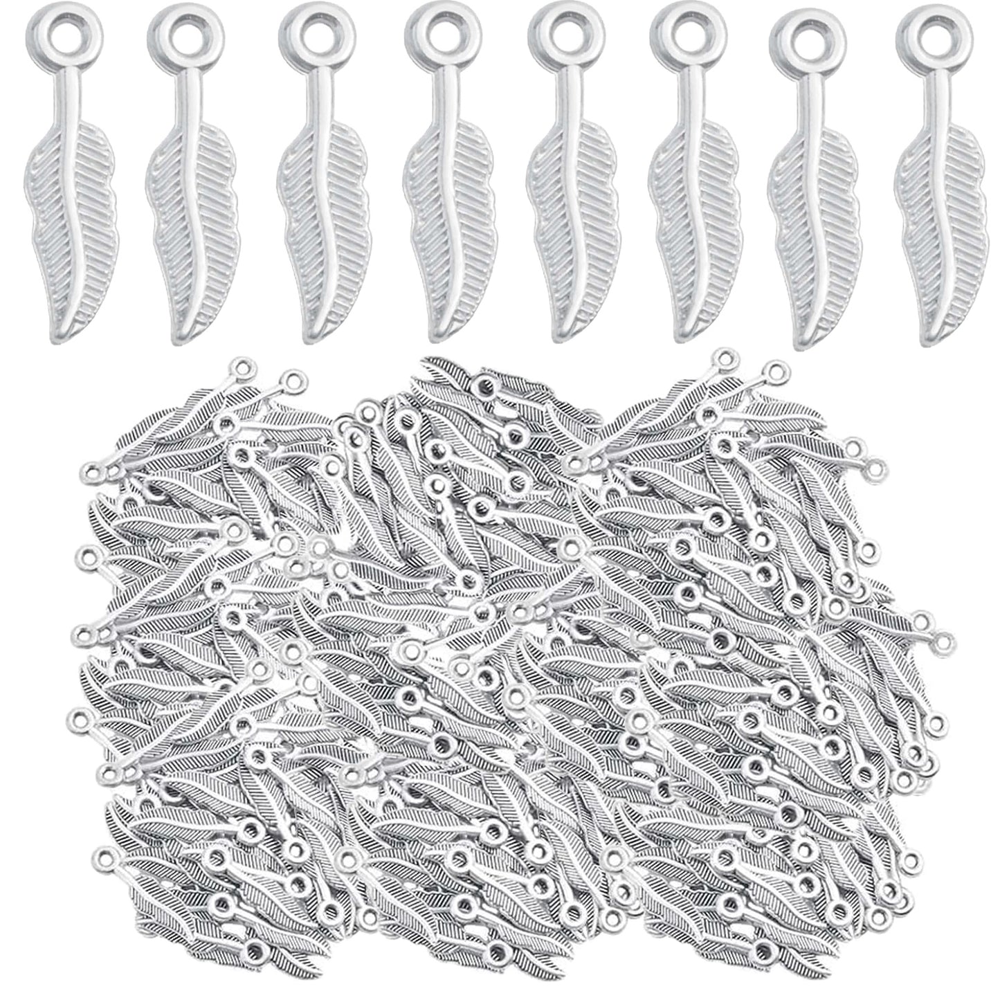 200 Pieces 5 Colors Feather Wing Charms Tibetan Alloy Leaf Dangle Pendants Jewelry Findings Accessories for DIY Necklace Bracelet Earrings Crafts Making