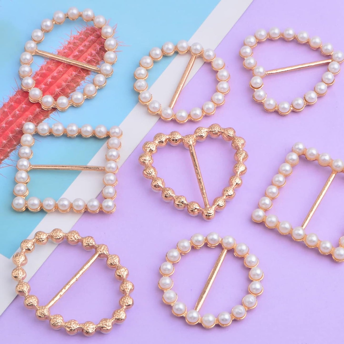 8pcs T Shirt Scarf Clip Ring Round Square Oval Heart Shape Scarf Ring Clip Buckle with Pearl for Clothing Ring Wrap Holder Parties Costume Clothes Corner(4 Styles)